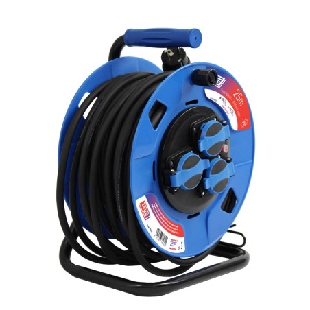 CARRETE ENROLLACABLE ALARGADOR DE 50 METROS DE 3*1,5 mm IP55 CON TAPAS
